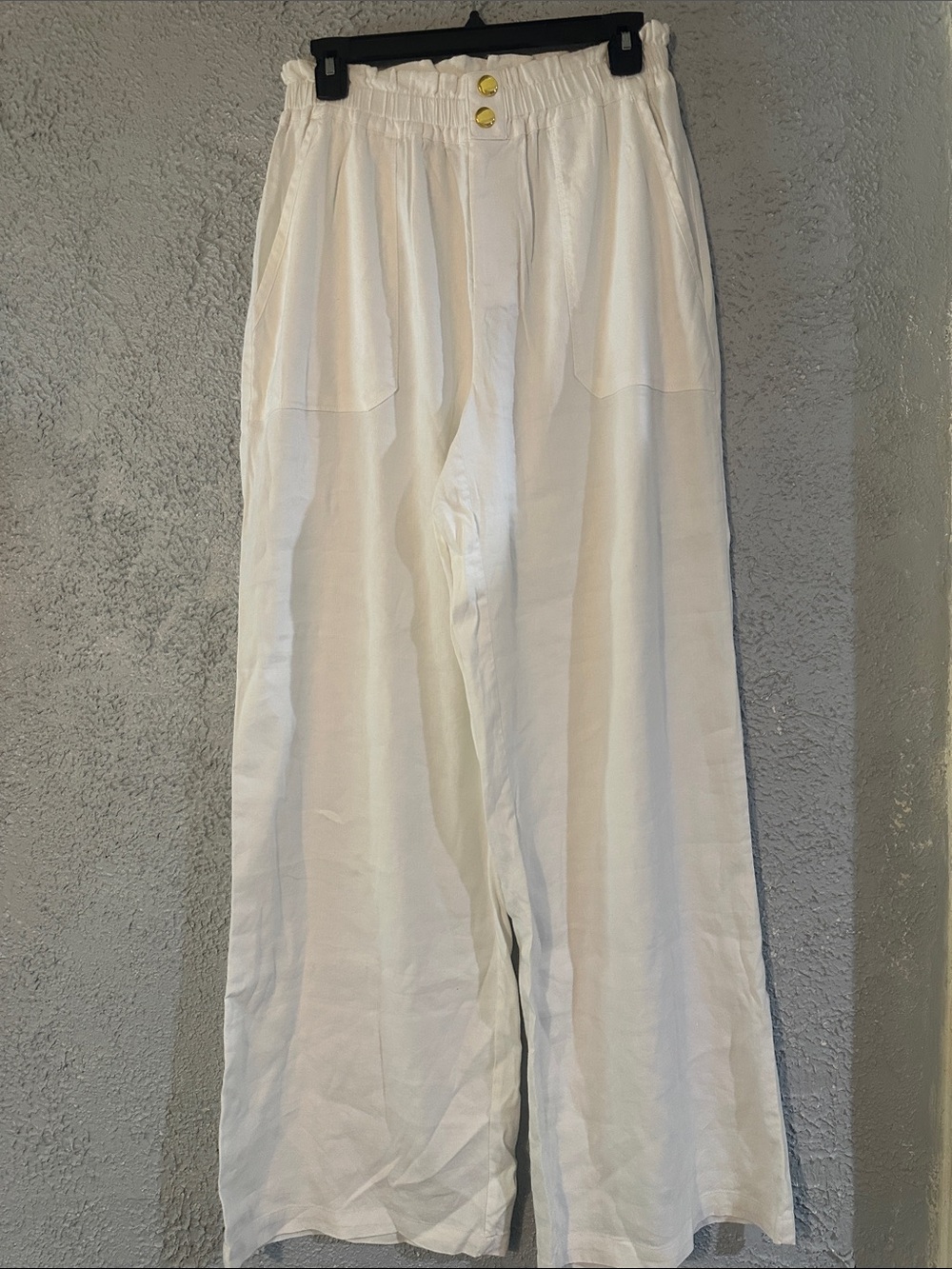 INC International Concepts Cream Wide-Leg Chinos with Gold Buttons